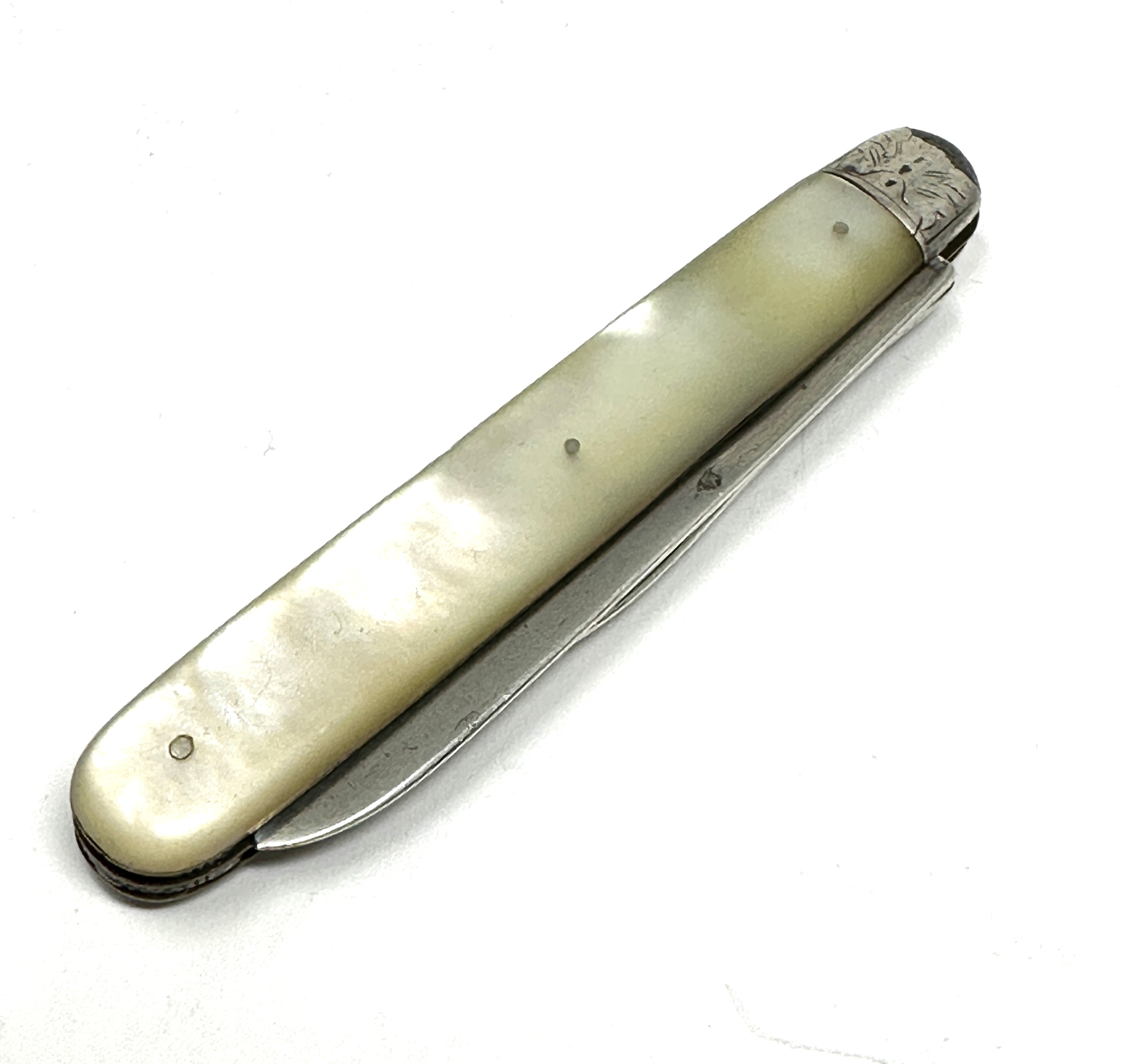 Victorian Silver & Mother of Pearl Folding Fruit Knife & Seed Pip Pick - Image 4 of 4