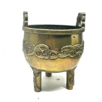 Chinese Three-Legged bronze Incense Burner Chinese character marks measures height 13cm by 10.5cm