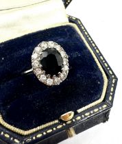 9ct white gold vintage sapphire & CZ cluster ring (3.1g)