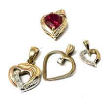 4 x 9ct gold heart pendants set with diamond & synthetic ruby (3.7g)