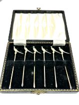 Antique boxed set of 6 silver pheasant cocktail sticks Birmingham silver hallmarks