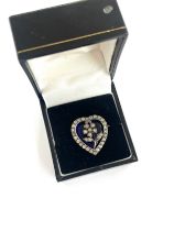 Superb vintage sterling silver, enamel and paste heart brooch