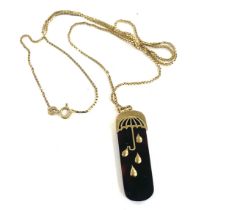 Vintage 9ct gold pendant and chain gross weight 7.4g, Umbrella and raindrop design