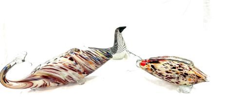 2 Vintage glass Murano fish and a bird, length of longest: 15.5 inches