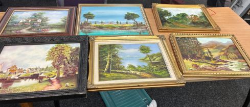 Selection of framed paintings, various sizes (6 in total) largest measures 22 x 18 inches