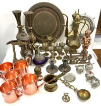 Selection of metal ware to include vases, Dallah, jugs, ornaments etc