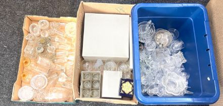 Large quantity of glass mainly drinkware including wine glasses, shot glasses, tumblers, 3x