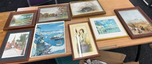 Selection of framed pictures and paintings, various sizes (8 in total) largest measures 17 x 13