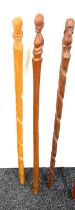 Selection of 3 carved African tribal walking sticks