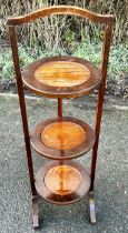 Inlaid mahogany folding cake stand, approximate height 35 inches