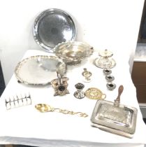 Selection of silver plated items includes thistle, trays etc