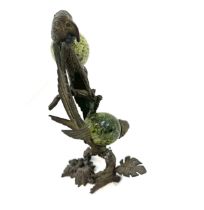 Bronze parrot ornament with onyx eggs, overall height 10 inches