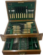 Vintage oak campaign cutlery set