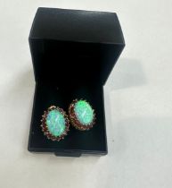 9ct gold opal and garnet earrings total weight 6.3 grams