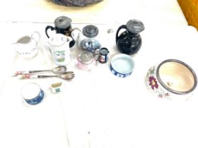 quantity of ceramics including a Victorian silver mounted Royal Worcester bachelor teapot (damaged),