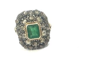 Georgian/ early victorian emerald and diamond ring unmarked 14ct size p and a half 7.3 grams