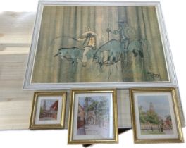 Selection of 4 framed prints, signed, largest measures approximately 24 by 32 inches
