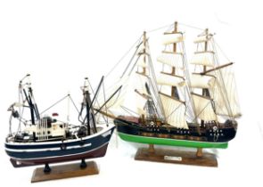 2 model ships to includes ship named Fragata, tallest measures approximately 17 inches