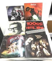 Selection of assorted records includes meat loaf bat out of hell, dead ringer, treasures of the