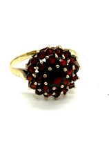 Vintage 9ct gold and garnet cluster ring UK size N gross weight 2.7 grams