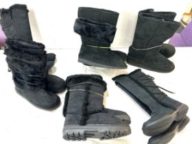 6 pairs of ladies fur mid length boots sizes 1,2,4,5,6