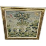 Large antique 17th/18th century framed tapestry sampler of Adam and Eve size approx 57 cm x 62 cm