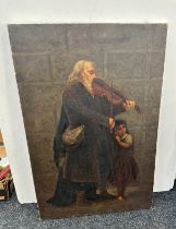 Large framed oil on board signed R.Lusier measures approximately 42 inches by 27 inches