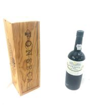 Bottle of vintage Fonseca 1983 late bottles vintage port in a wooden crate