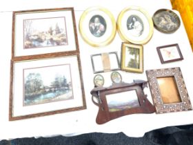 Quantity of framed painting & prints, decorative frames etc, includes a wooden framed art nouveau