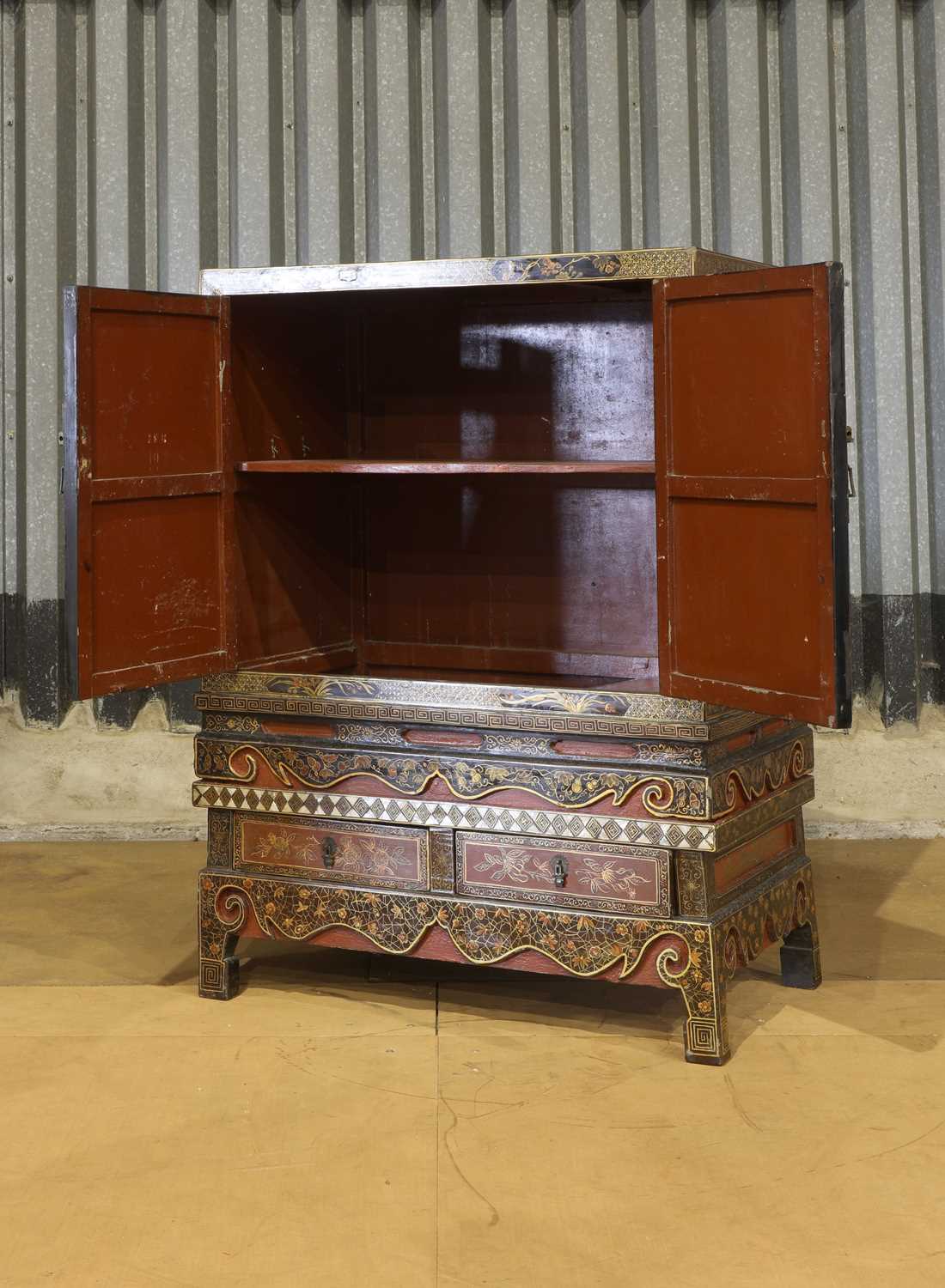 A lacquered, painted and gilt wooden marriage cabinet, - Image 2 of 28