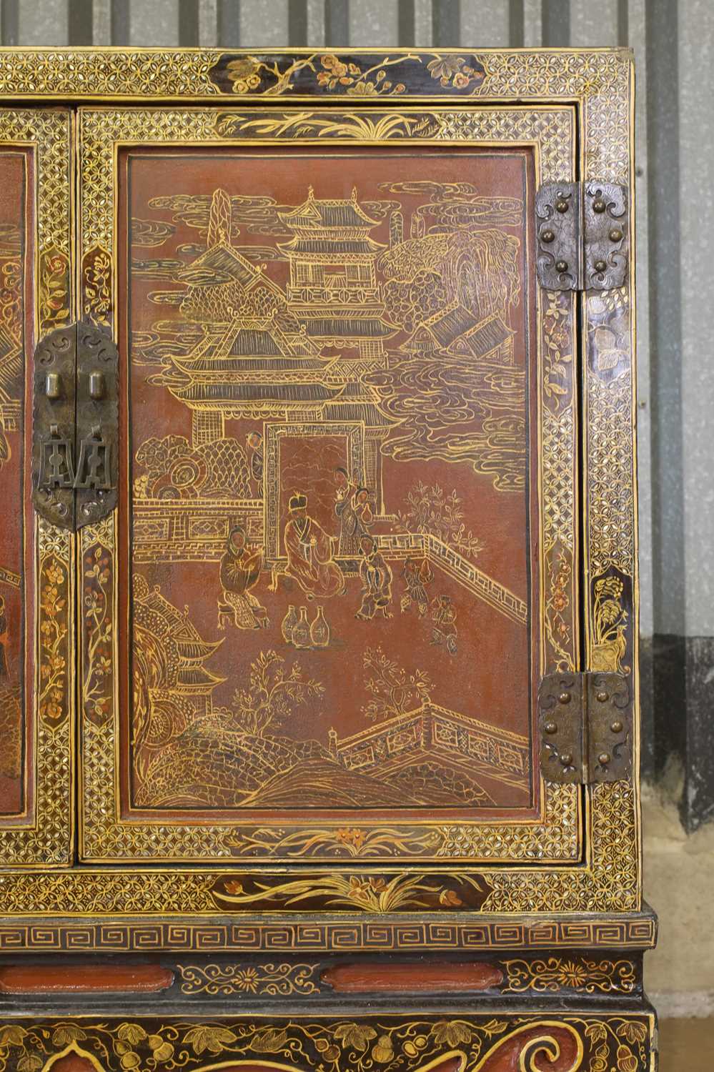 A lacquered, painted and gilt wooden marriage cabinet, - Image 6 of 28