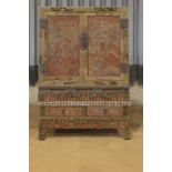 A lacquered, painted and gilt wooden marriage cabinet,