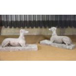 A pair of Victorian composition stone whippets attributed to Austin & Seeley,