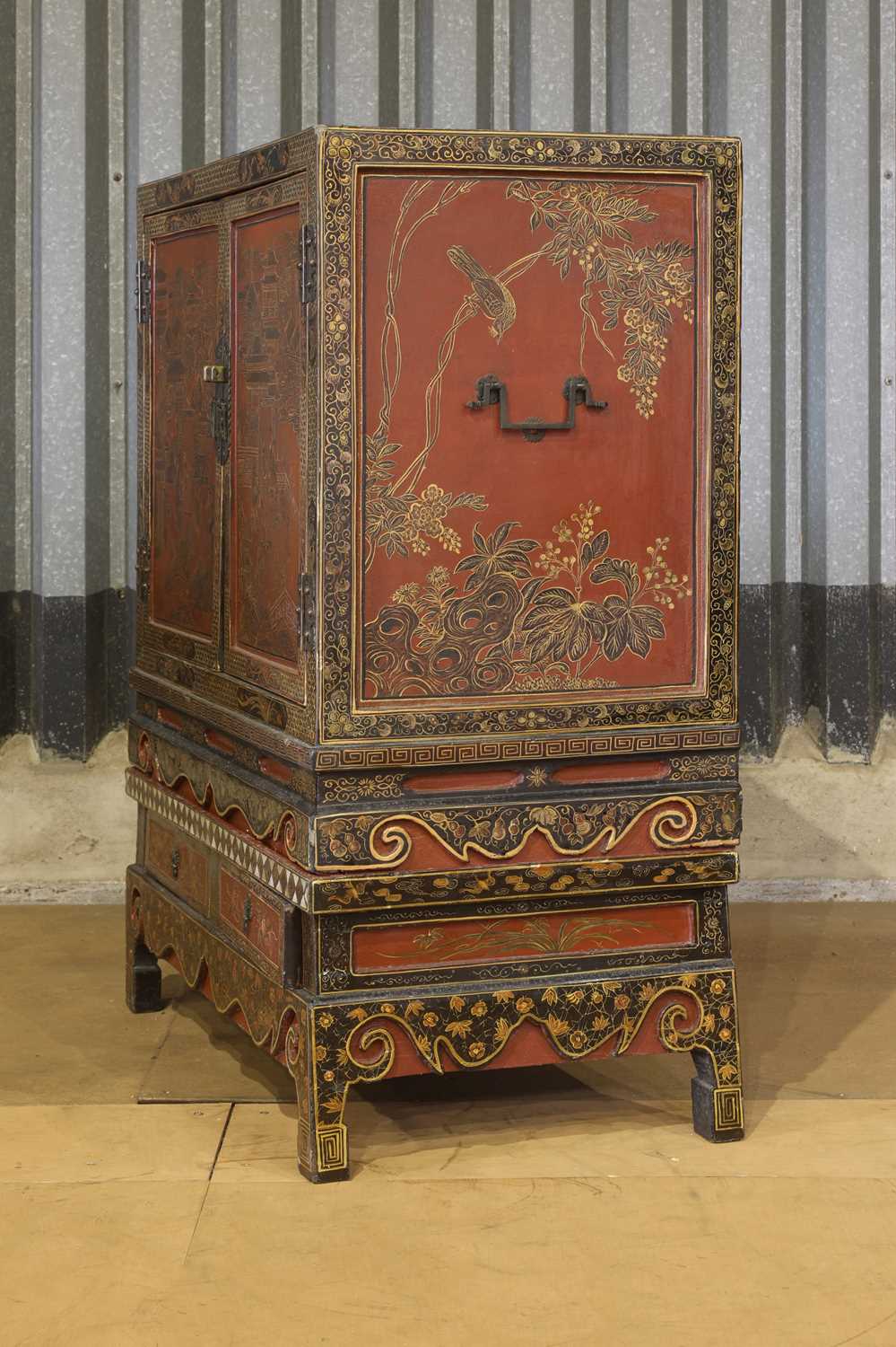 A lacquered, painted and gilt wooden marriage cabinet, - Image 3 of 28