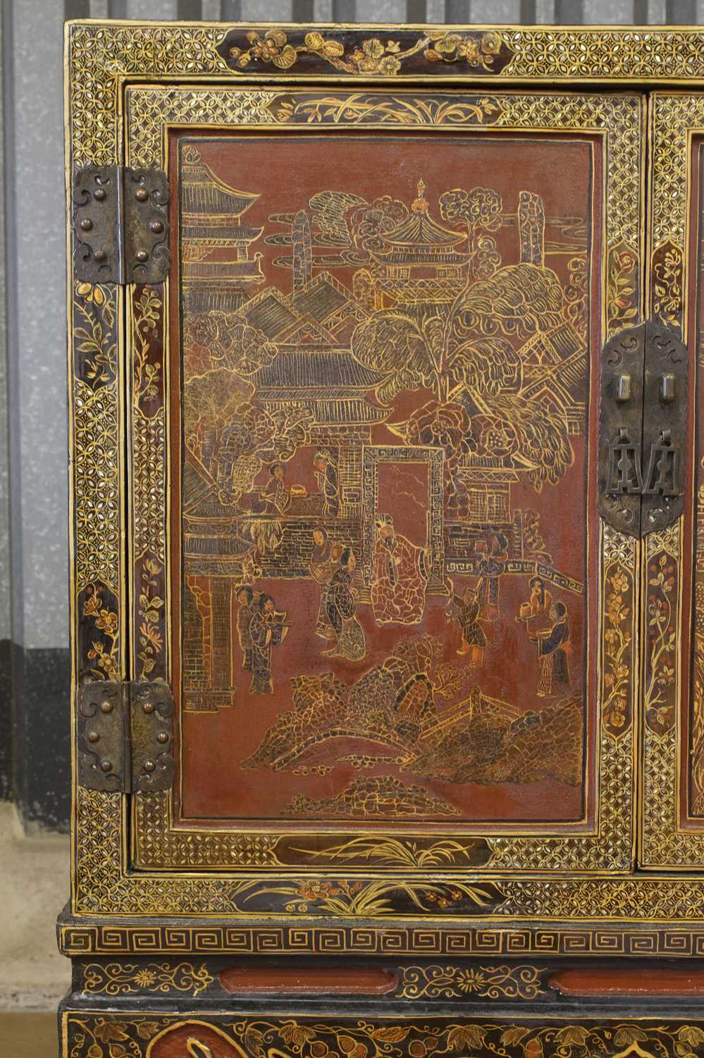 A lacquered, painted and gilt wooden marriage cabinet, - Image 5 of 28