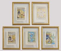 A group of five framed manuscripts