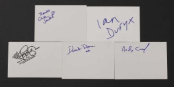 Ian Dury and the Blockheads: five autographs on white card,