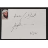 Yusuf Islam aka Cat Stevens autograph on white card,