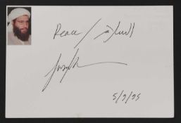 Yusuf Islam aka Cat Stevens autograph on white card,