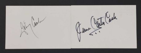 Johnny Cash and June Carter Cash: autographs on white card,