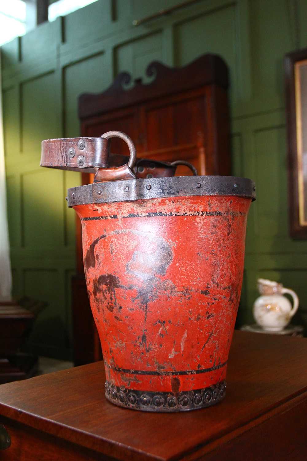 A painted leather fire bucket by Merryweather & Sons, London, - Image 4 of 6