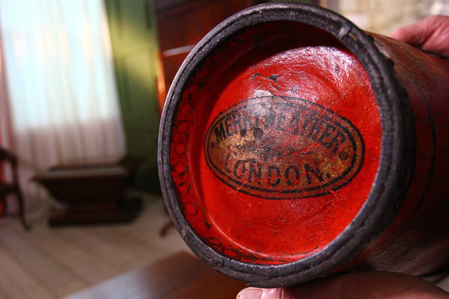 A painted leather fire bucket by Merryweather & Sons, London, - Image 6 of 6