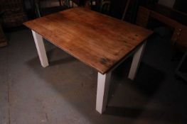 A beech and painted wooden table,