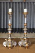 A pair of baroque silvered and gilt-pine pricket torchères,