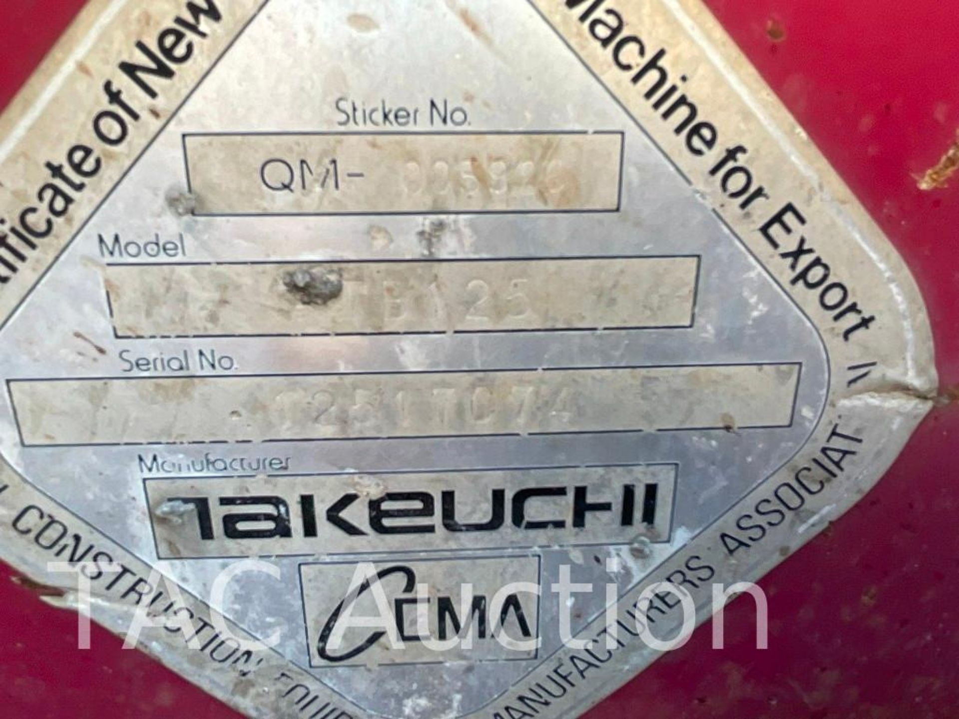 Takeuchi TB125 Mini Excavator - Image 34 of 36