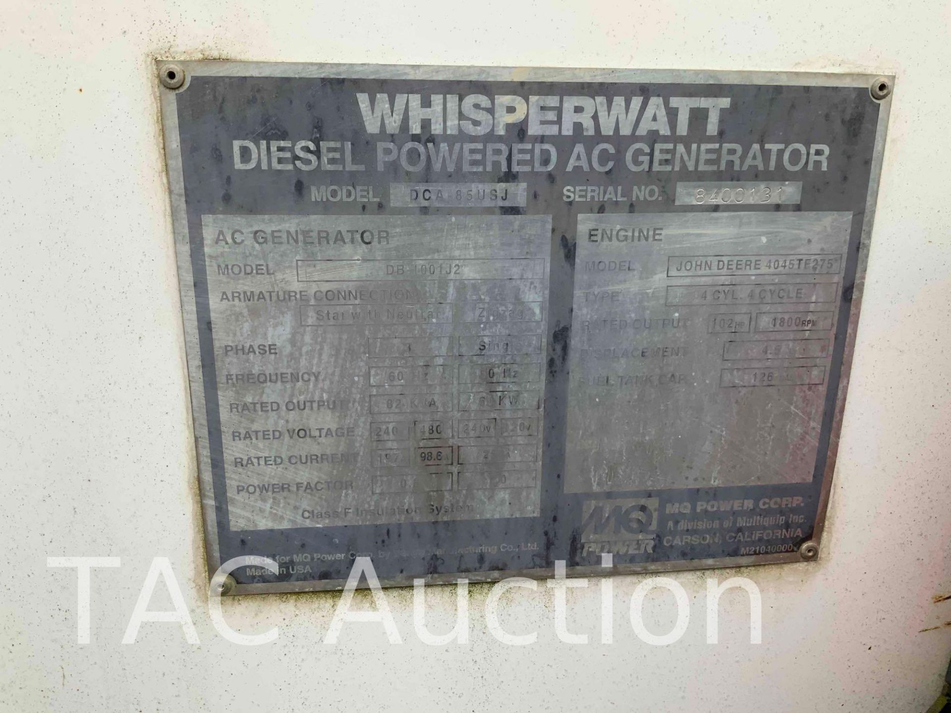 Whisperwatt 85 DCA-85USJ AC Towable Generator - Image 43 of 46