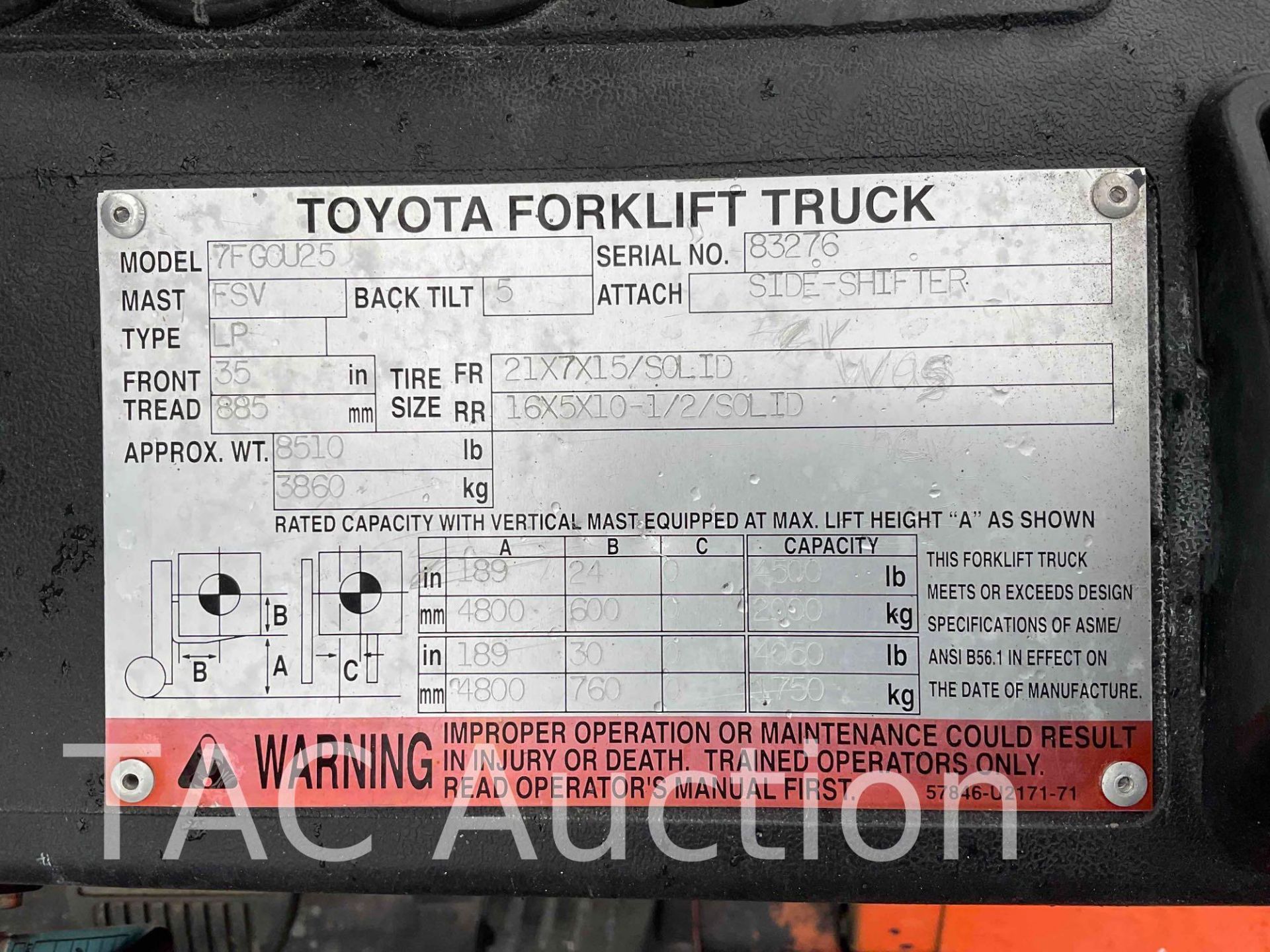 Toyota 7FGCU25 Forklift - Image 24 of 24