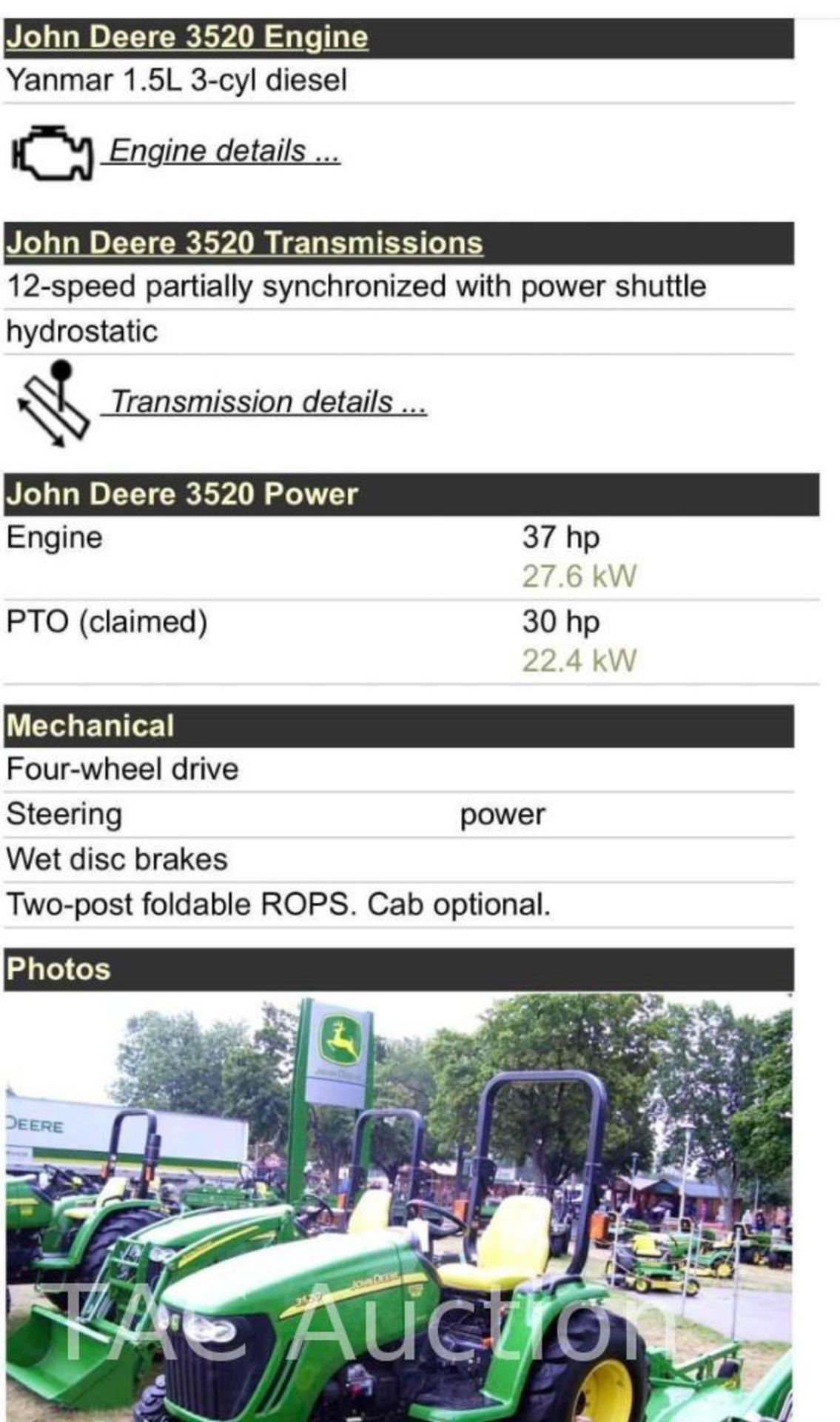 2008 John Deere 3520 4WD Tractor W/ Front End Loader - Image 37 of 42