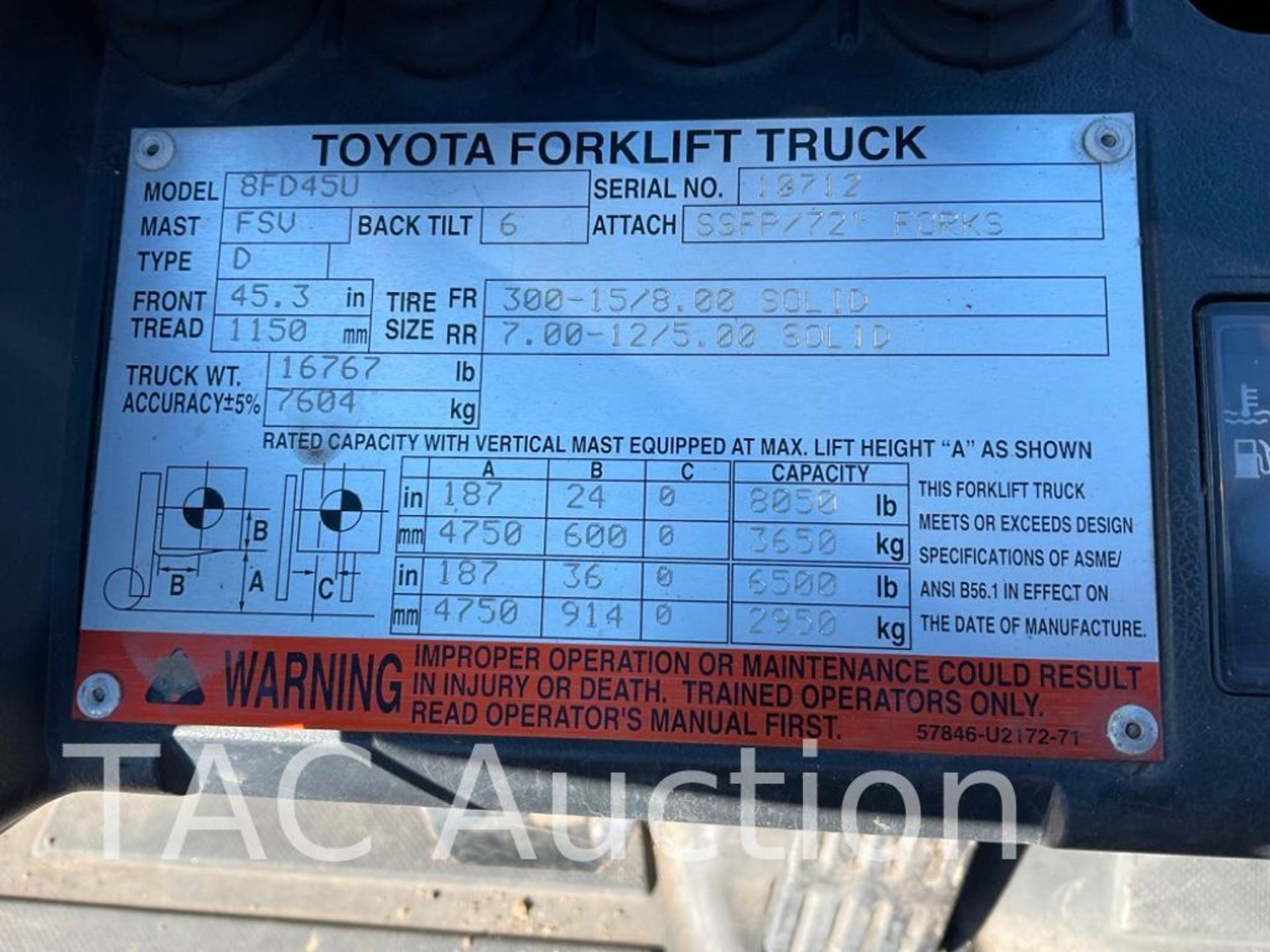 2016 Toyota 8FD45U 9,000lbs Diesel Forklift - Image 27 of 27