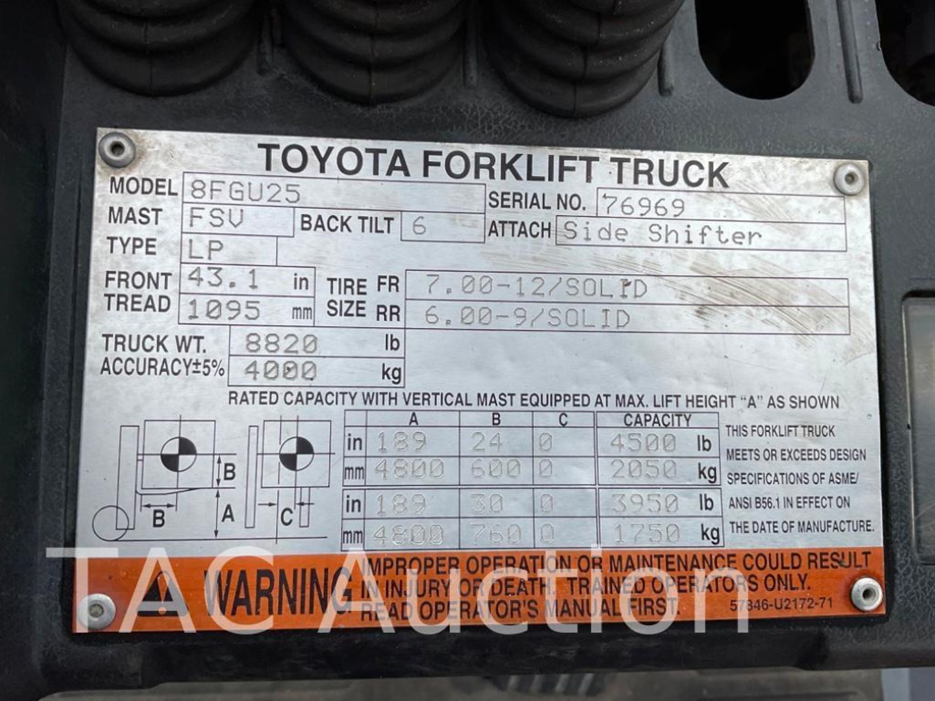 Toyota 8FGU25 5,000lb Forklift - Image 18 of 18